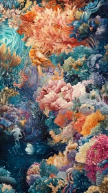 Luminous coral universe swirls through a dreamlike oceanscape.