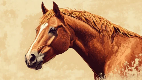 Digital painting captures detailed chestnut horse profile