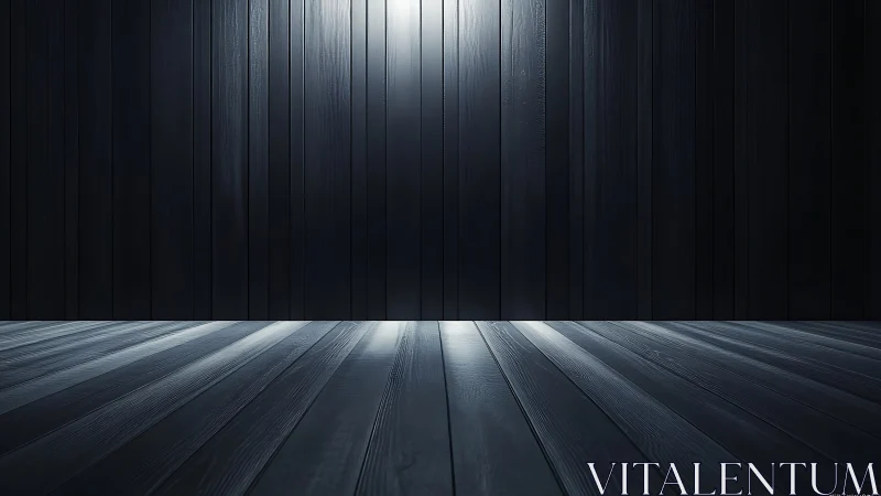 Directional spotlight on dark wooden planks in linear space.