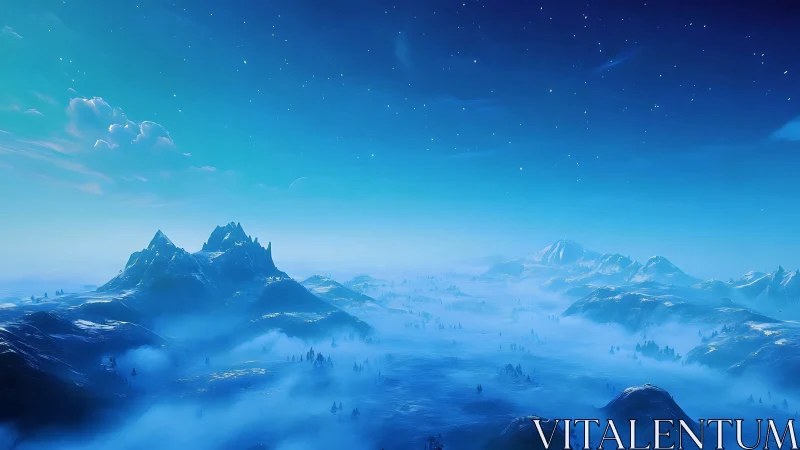 Midnight frost valley under a dreaming sapphire sky.
