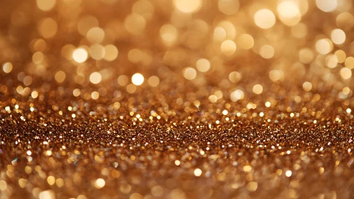 Golden glitter surface shimmers with warm festive bokeh lights
