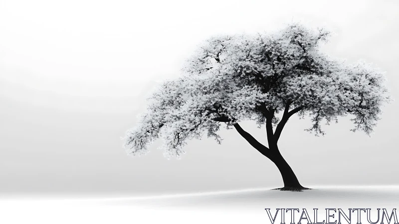 Solitary snow covered tree on a minimal winter landscape.