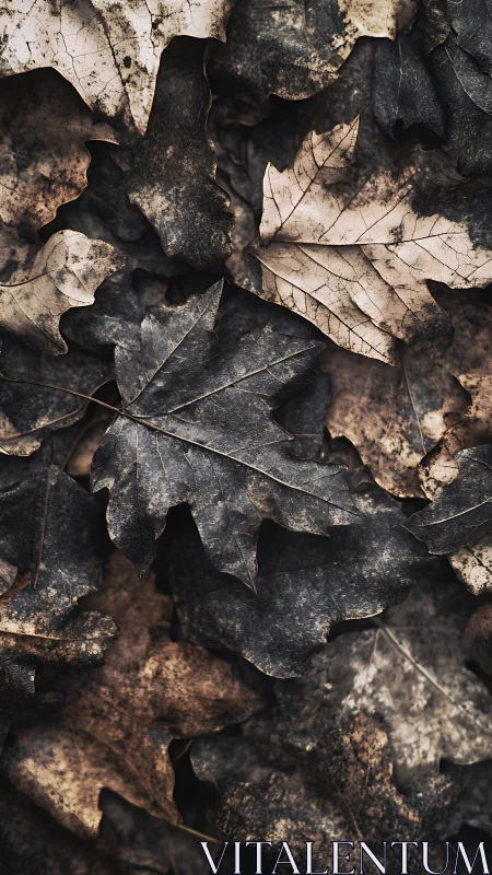 Macro photograph of decayed maple leaves in muted earthy tones.