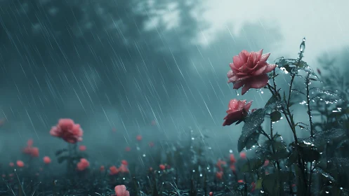 Rain-Kissed Roses Dance in Stormy Beauty