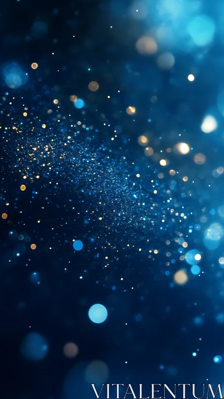 Blue bokeh particle field forms diagonal gradient in frame