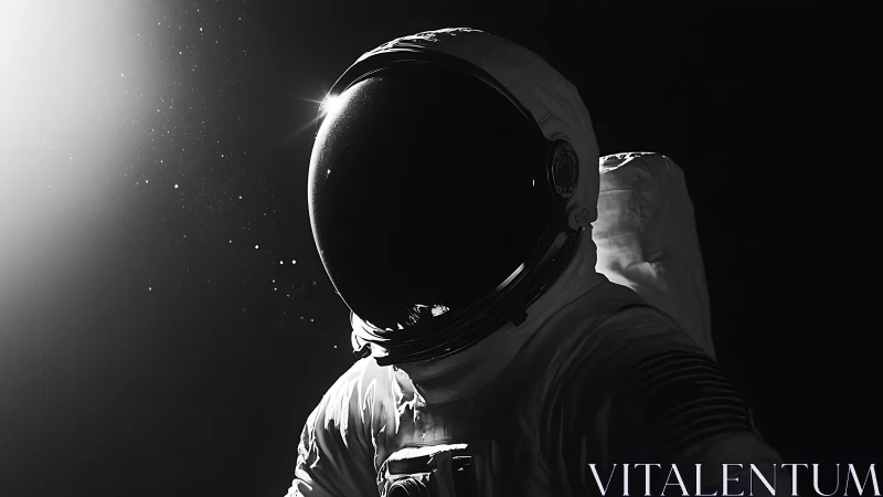 Solitary astronaut drifts in stark, high-contrast starlight