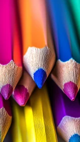 Colored pencil tips arranged in tight, vertical macro view