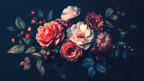 Opulent Blooms Dance Against Deep Twilight Canvas.