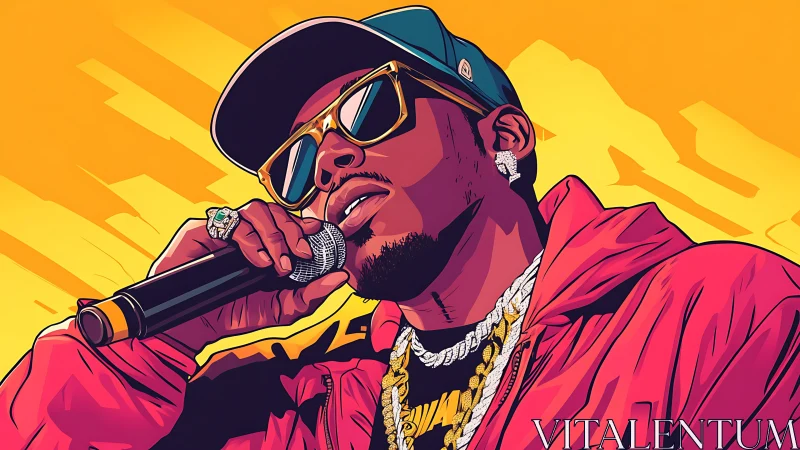 Bold hip-hop performer holds the mic with confident style