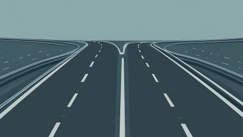 Minimalist multi-lane highway perspective in cool blue tones.