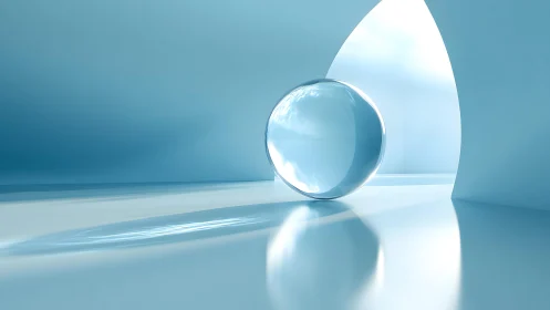 Translucent sphere in minimalist blue architectural light.