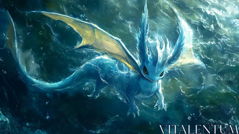 Winged aqua creature glides through luminous ocean surface