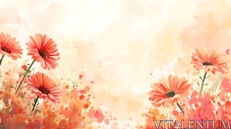 Watercolor Gerberas Dance Through Peachy Dreamscape