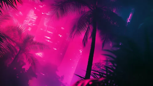 Neon jungle palms trade moonlight for electric city haze