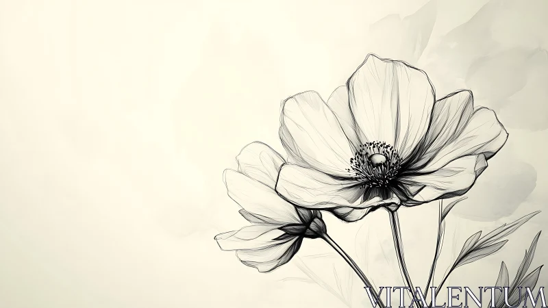 Floral botanical sketch rendering with monochromatic linework.