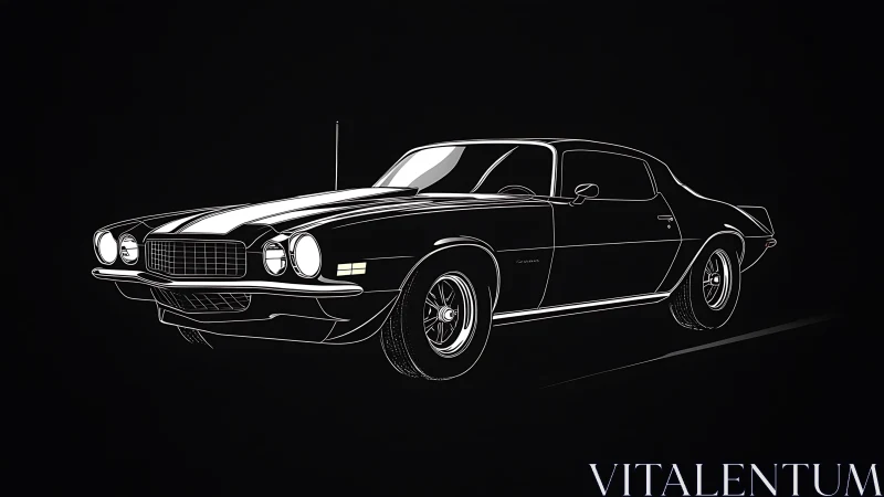 Classic muscle car glows in minimalist neon outline on black.