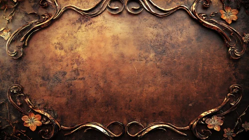 Ornate copper-toned frame on distressed metal surface.