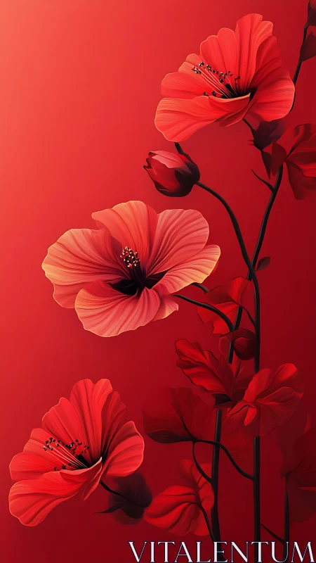 Red Hibiscus Floral Studies on Gradient Background