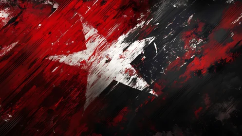 Grunge white star over distressed red and black streaks.