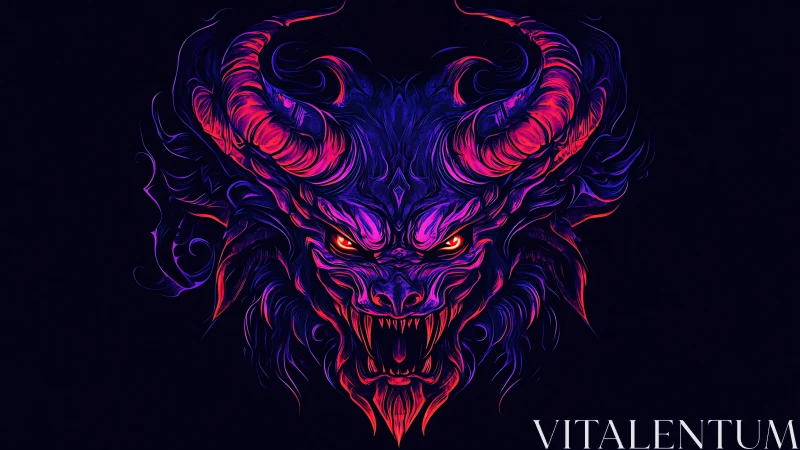 Neon-spectral demonic beast head in high-contrast chroma rendering.