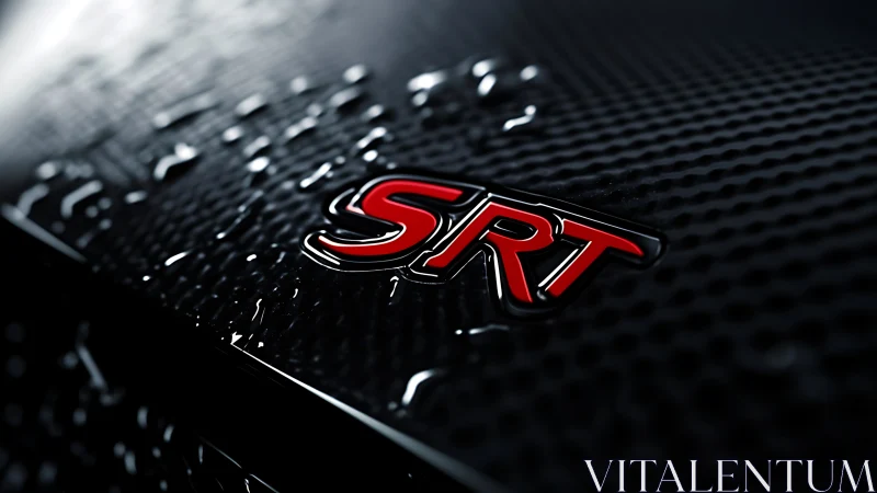 Hydrophobic droplets across SRT emblem on wet carbon fiber