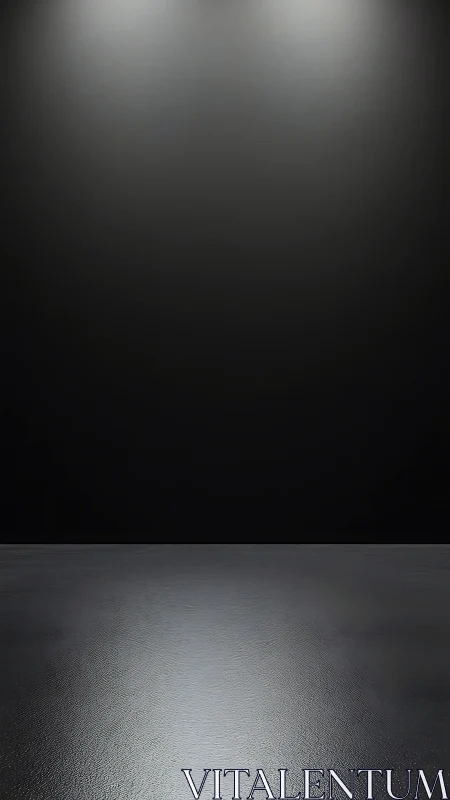 Minimalist dark studio backdrop with reflective floor surface.