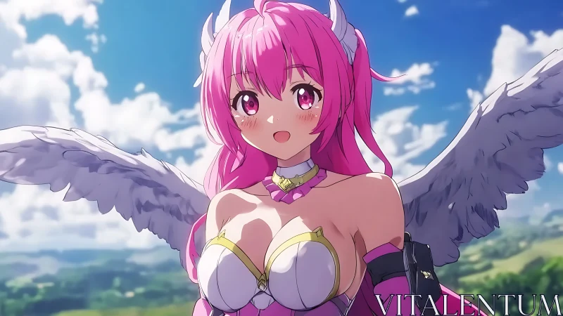 Skybright winged heroine laughs into the rushing daylight