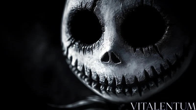 Macabre skull close-up rendered in dramatic monochrome lighting.
