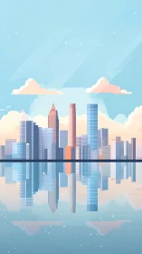 Minimalist skyline reflection renders calm geometric cityscape