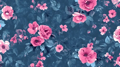 Bilateral Floral Composition with Pink Peonies and Roses on Navy Background