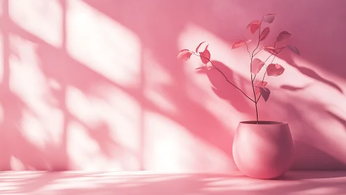 Monochrome pink plant in soft directional window light study