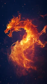 Fiery dragon silhouette formed from swirling bright flames.