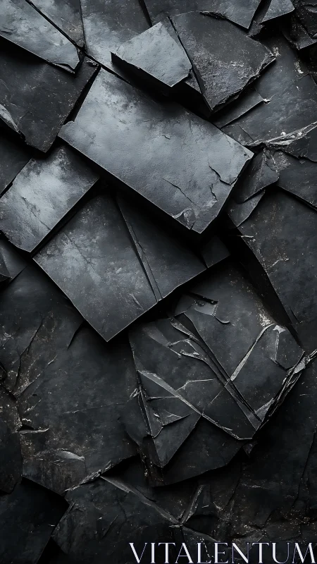 Layered slate shards form interlocking dark geometric fracture planes