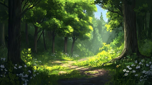 Forest Path with Canopy Opening and Undergrowth.