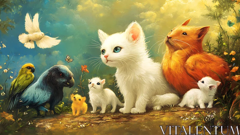 A Peaceful Garden Where Gentle Creatures Gather Together