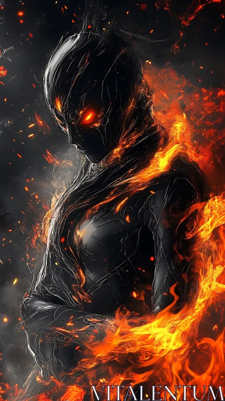 Fiery humanoid figure wrapped in black armor and flames.