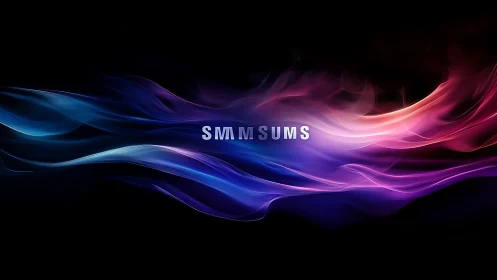 Colorful light waves flow gently around bold central text