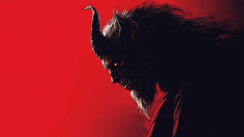 Horned shadow lord broods in a storm of crimson fire.