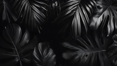 Monstera leaves form dark monochrome tropical pattern.