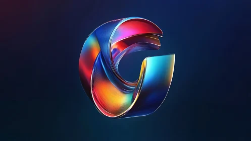 3D chromatic ribbon monogram with luminous toroidal geometry.