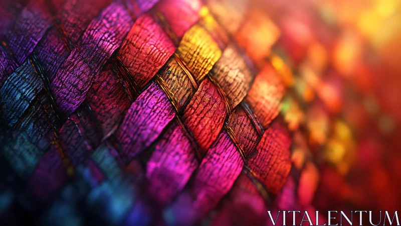 Interlaced iridescent fibers form a luminous woven macro surface