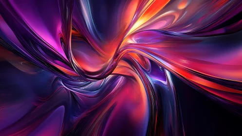 Flowing metallic ribbons twist in vivid neon gradients