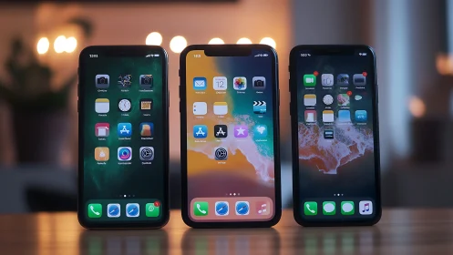 Tri-phone comparative layout in shallow-depth product portraiture.