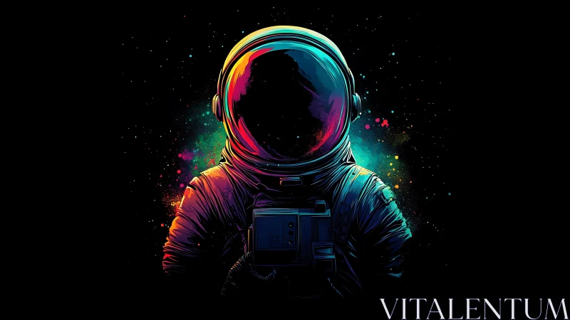 Neon astronaut portrait in high-contrast digital painting style.