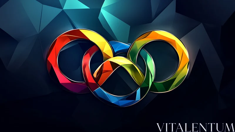 Interlocking multicolor rings rendered in faceted 3D style