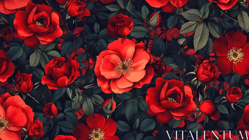 Densely Layered Red Rose Arrangement with Dynamic Depth of Field Rendering