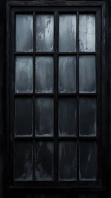 Weathered multi-pane window with frosted glass in dim light