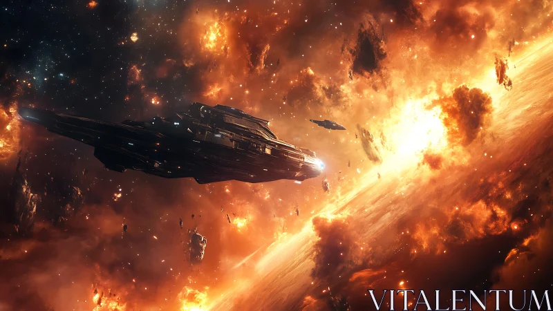 Stellar dreadnought crossing erupting nebular firestorm.