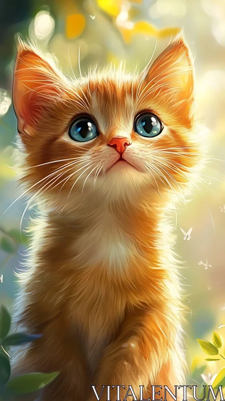Orange Tabby Kitten Portrait with Cerulean Eyes and Soft Fur Rendering