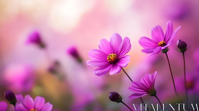 Cosmos flowers with selective focus depth of field.